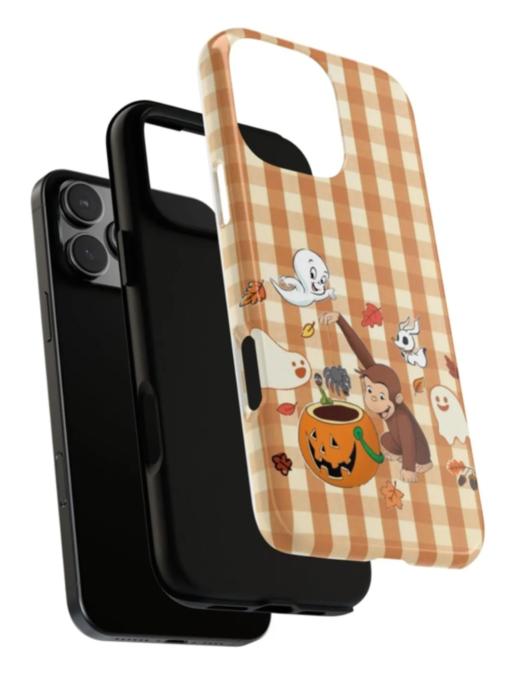Cute Halloween Curious George Casper Ghosts Orange Gingham Phone Case